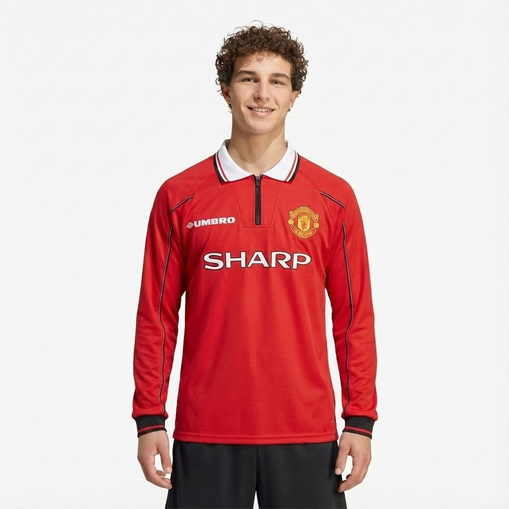 CAMISA RETRÔ MANCHESTER UNITED HOME MANGA LONGA 98/99