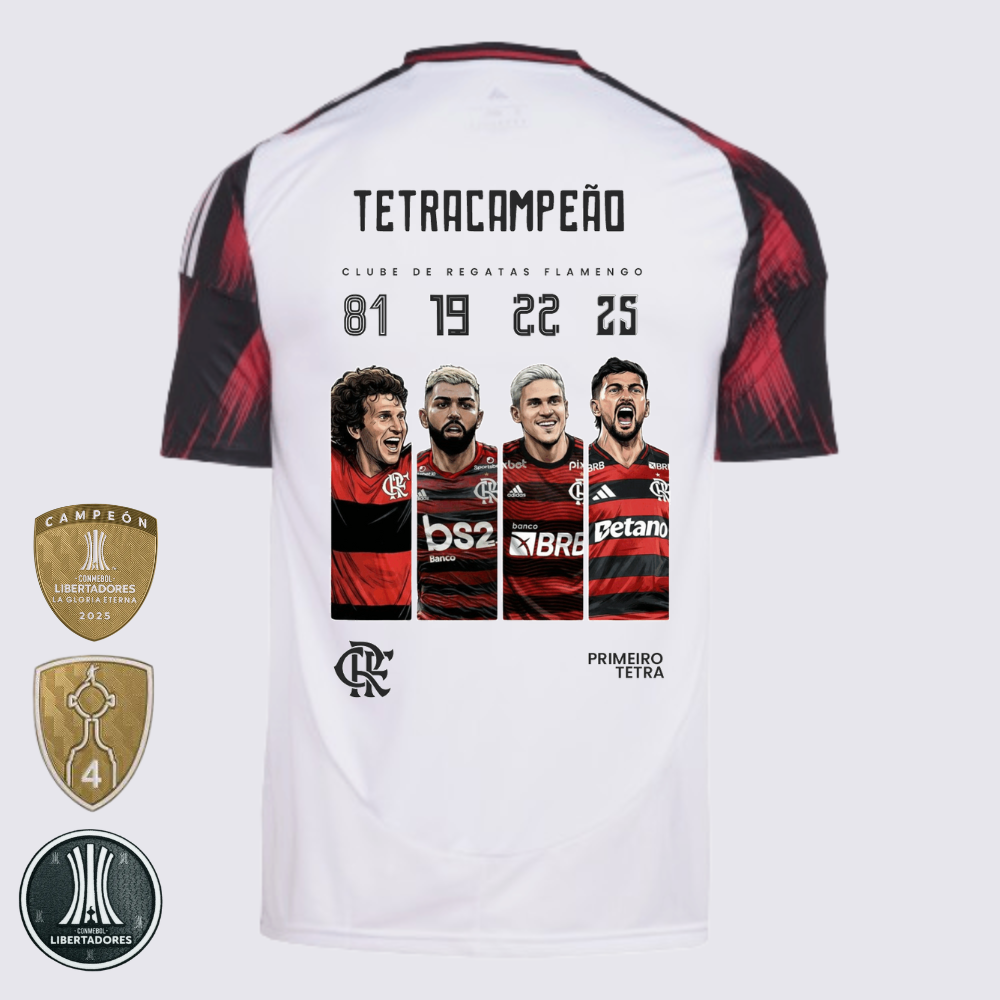 CAMISA MENGÃO RESERVA EDIÇÃO TETRACAMPEÃO + PATCHS LIBERTADORES