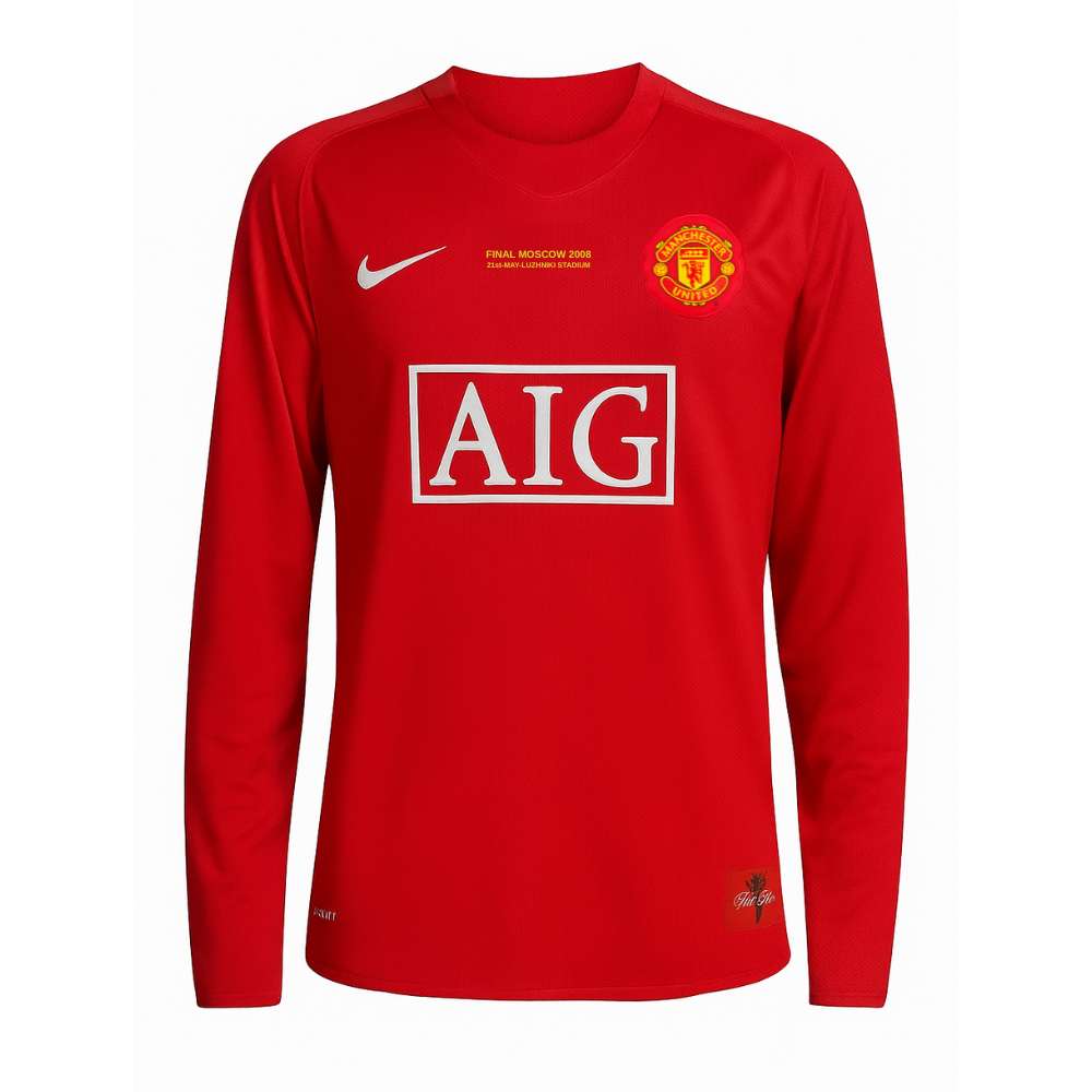 Camisa Retrô Manchester United 2007/08 Manga Longa Edição Champions League