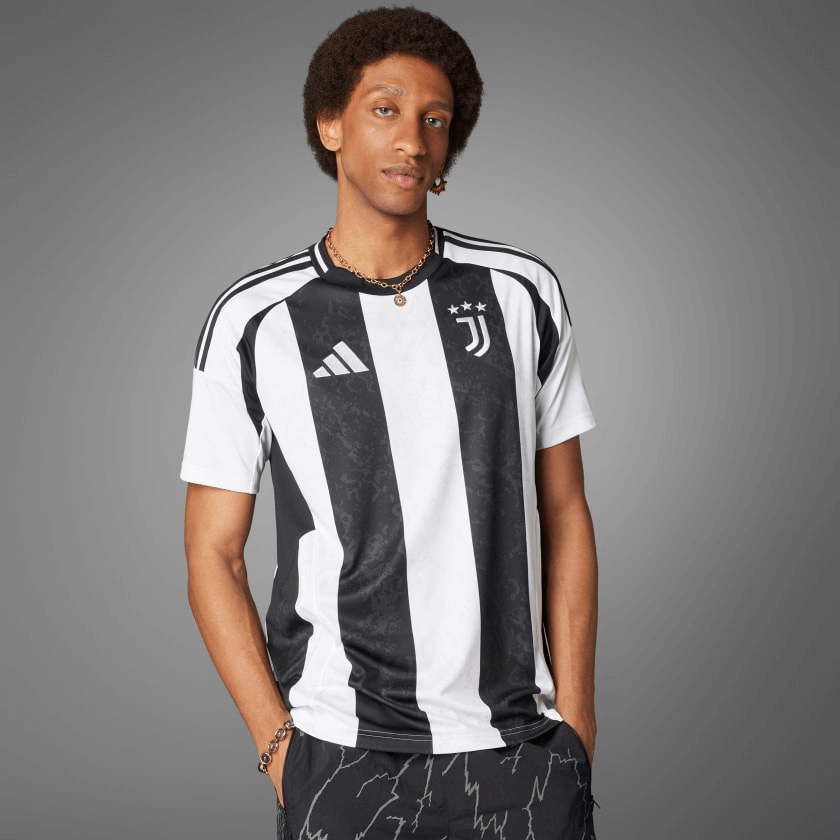 Camisa-juventus-home-1-24-25-lançamento-adidas-preta-branca-listrada-torcedor