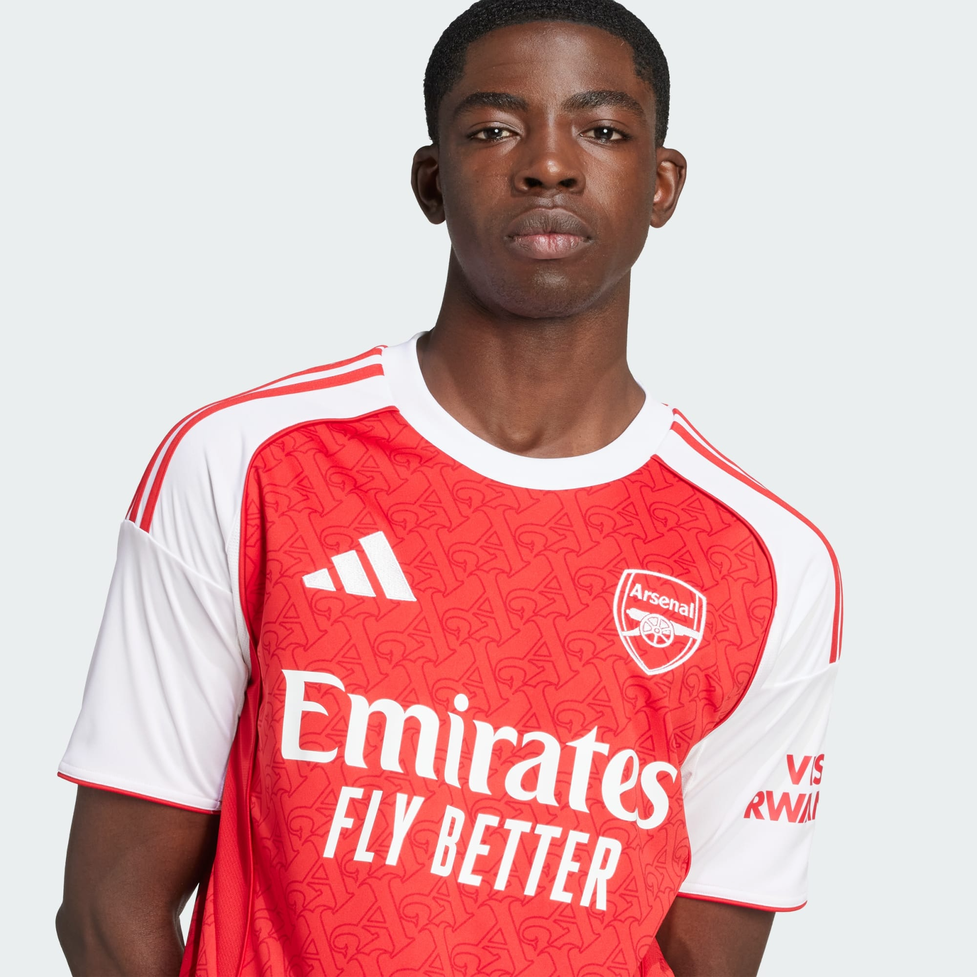 CAMISA ARSENAL I TITULAR 2025 TORCEDOR VERMELHA/BRANCA MASCULINA