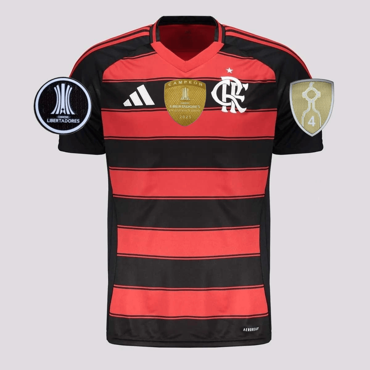 CAMISA MENGÃO TITULAR EDIÇÃO TETRACAMPEÃO + PATCHS LIBERTADORES