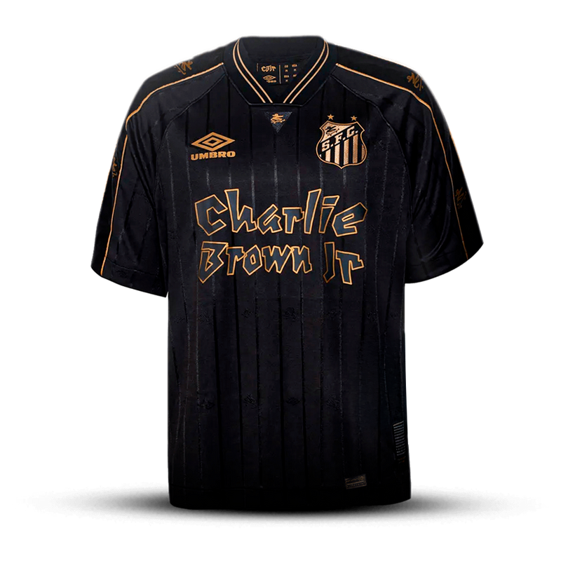 CAMISA PEIXE CHARLIE BROWN JR NEYMAR JR 10 2024/25 MASCULINA PRETA/DOURADA