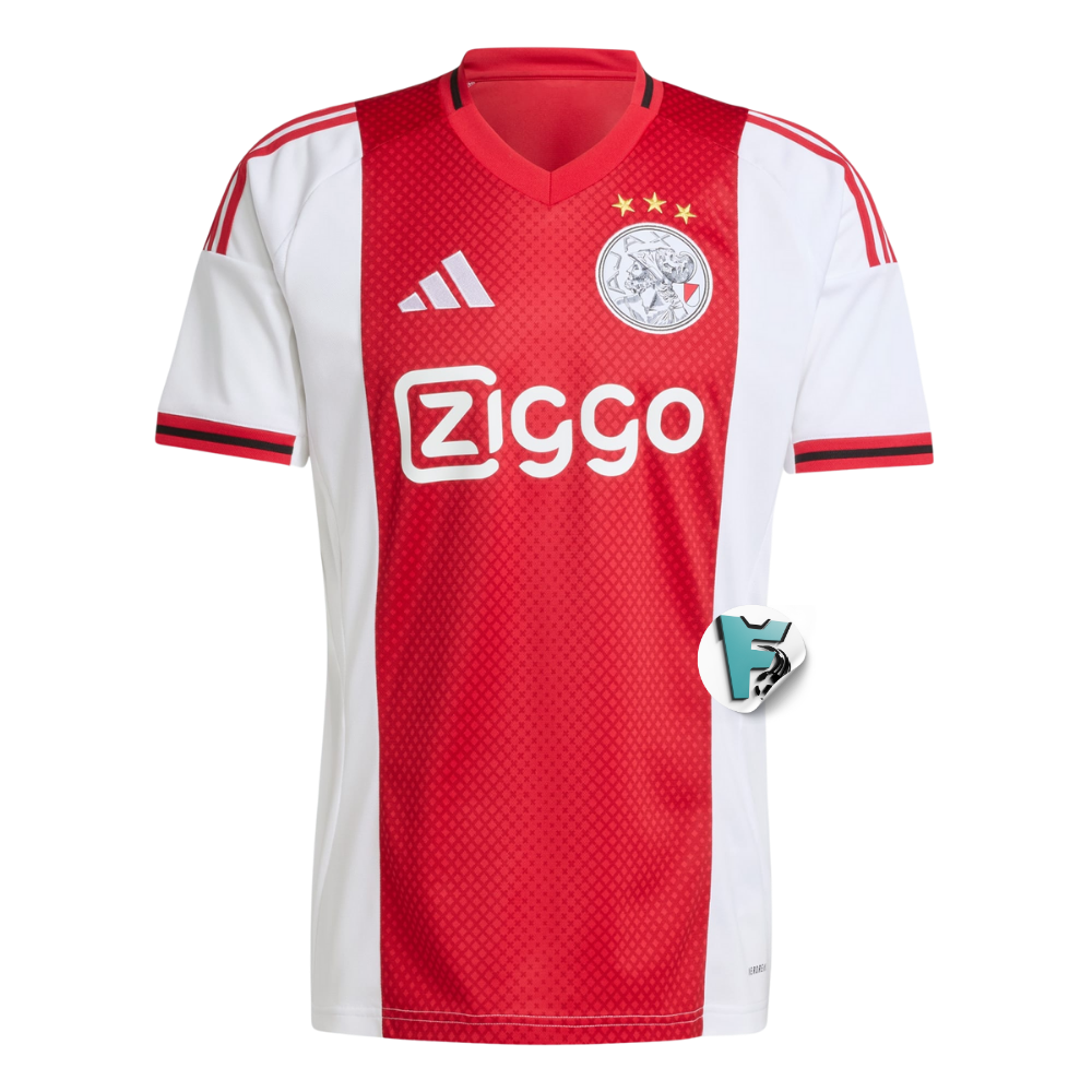 CAMISA AJAX I TITULAR 2025 TORCEDOR VERMELHA/BRANCA MASCULINA