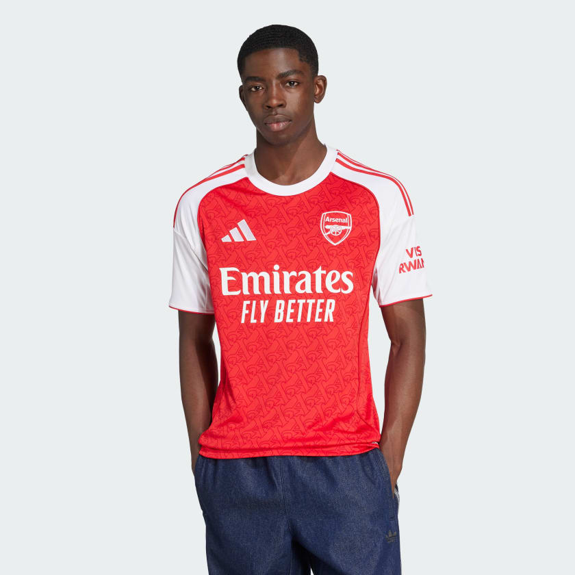 CAMISA ARSENAL I TITULAR 2025 TORCEDOR VERMELHA/BRANCA MASCULINA