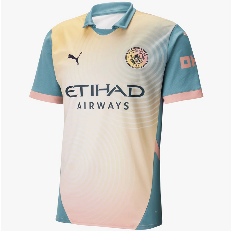 CAMISA MANCHESTER CITY IV QUARTA 2024/25 TORCEDOR CREME/AZUL CLARO