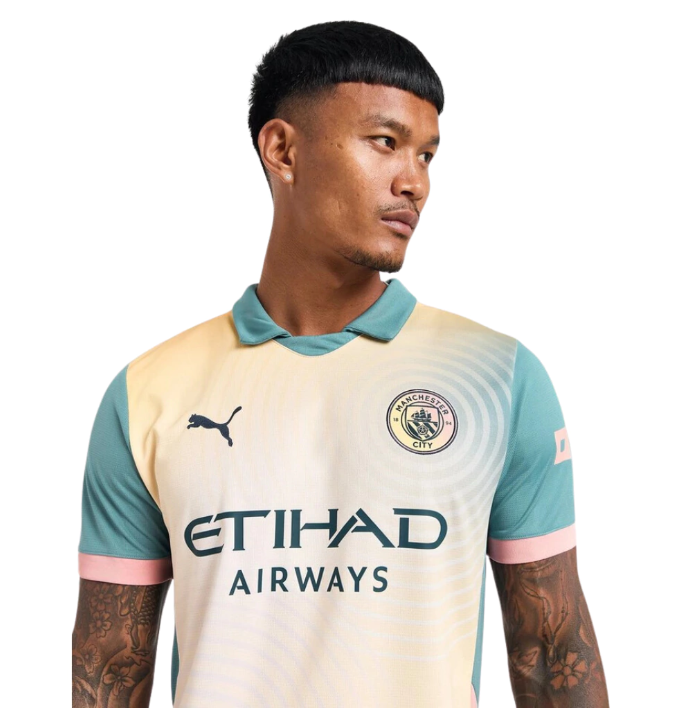 CAMISA MANCHESTER CITY IV QUARTA 2024/25 TORCEDOR CREME/AZUL CLARO