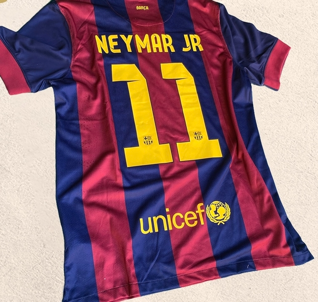 CAMISA RETRÔ NEYMAR JR 11 BARCELONA HOME 2014/15 GRENÁ MASCULINA + CHAVEIRO ESPECIAL DE BRINDE