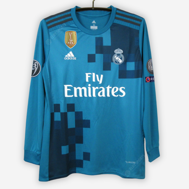 Camisa Retrô Real Madrid 2017/18 TERCEIRA AZUL Manga Longa