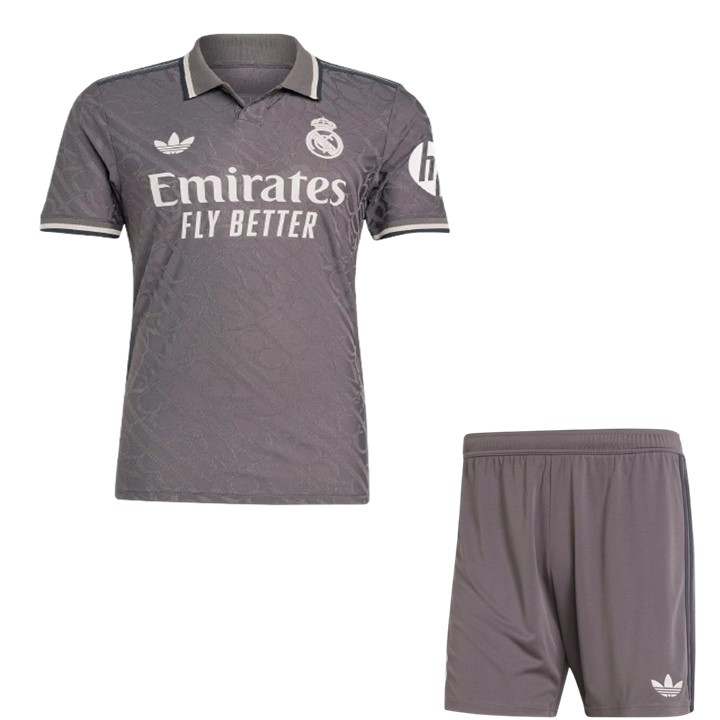 CONJUNTO INFANTIL REAL MADRID TERCEIRO III 2024/25 CINZA