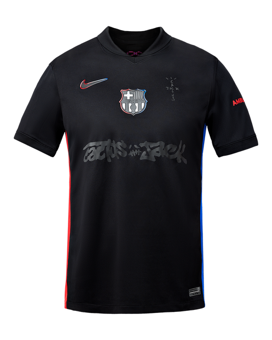 CAMISA TRAVIS SCOTT X BARCELONA 2024 CACTUS JACK PRETA TORCEDOR