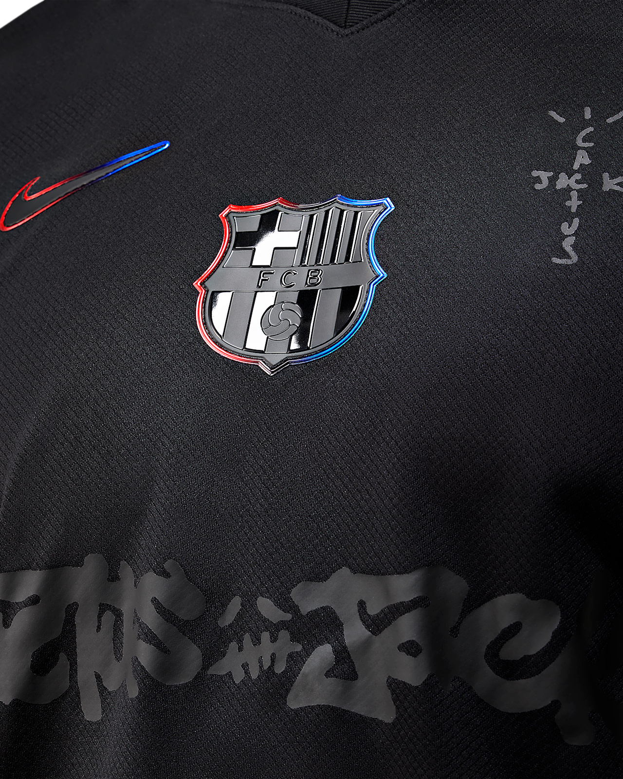 CAMISA TRAVIS SCOTT X BARCELONA 2024 CACTUS JACK PRETA TORCEDOR