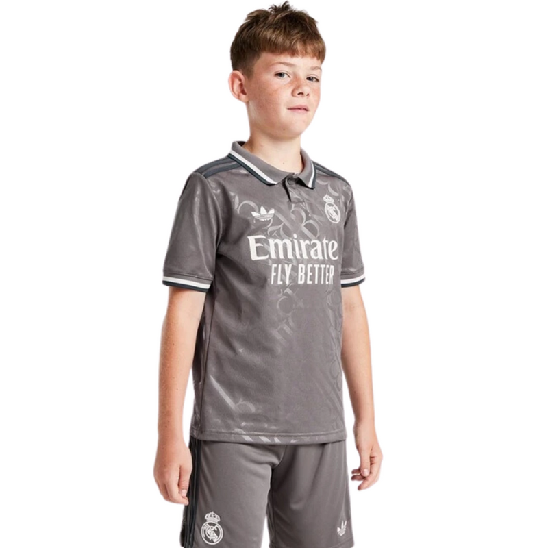 CONJUNTO INFANTIL REAL MADRID TERCEIRO III 2024/25 CINZA